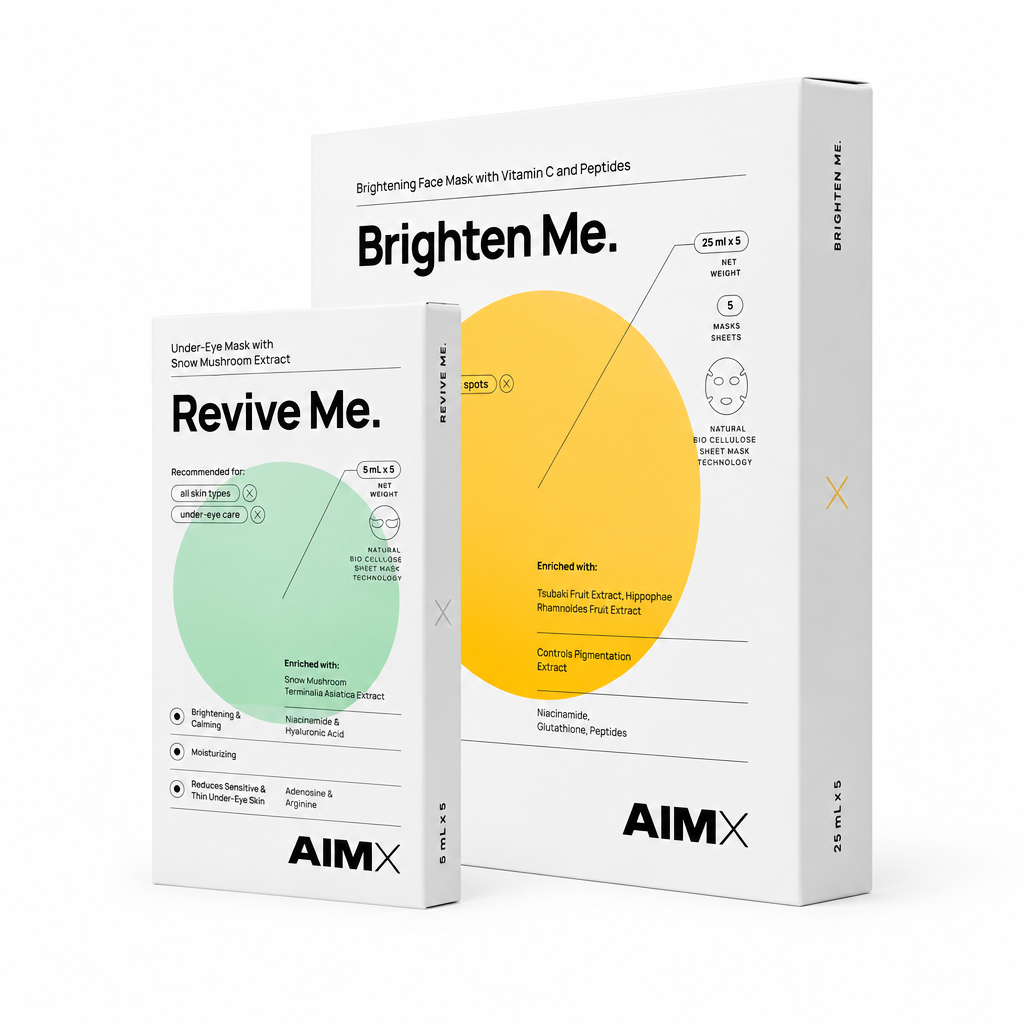 AimX BRIGHTEN+REVIVE ME | Lakštinių kaukių rinkinys veidui ir paakiams