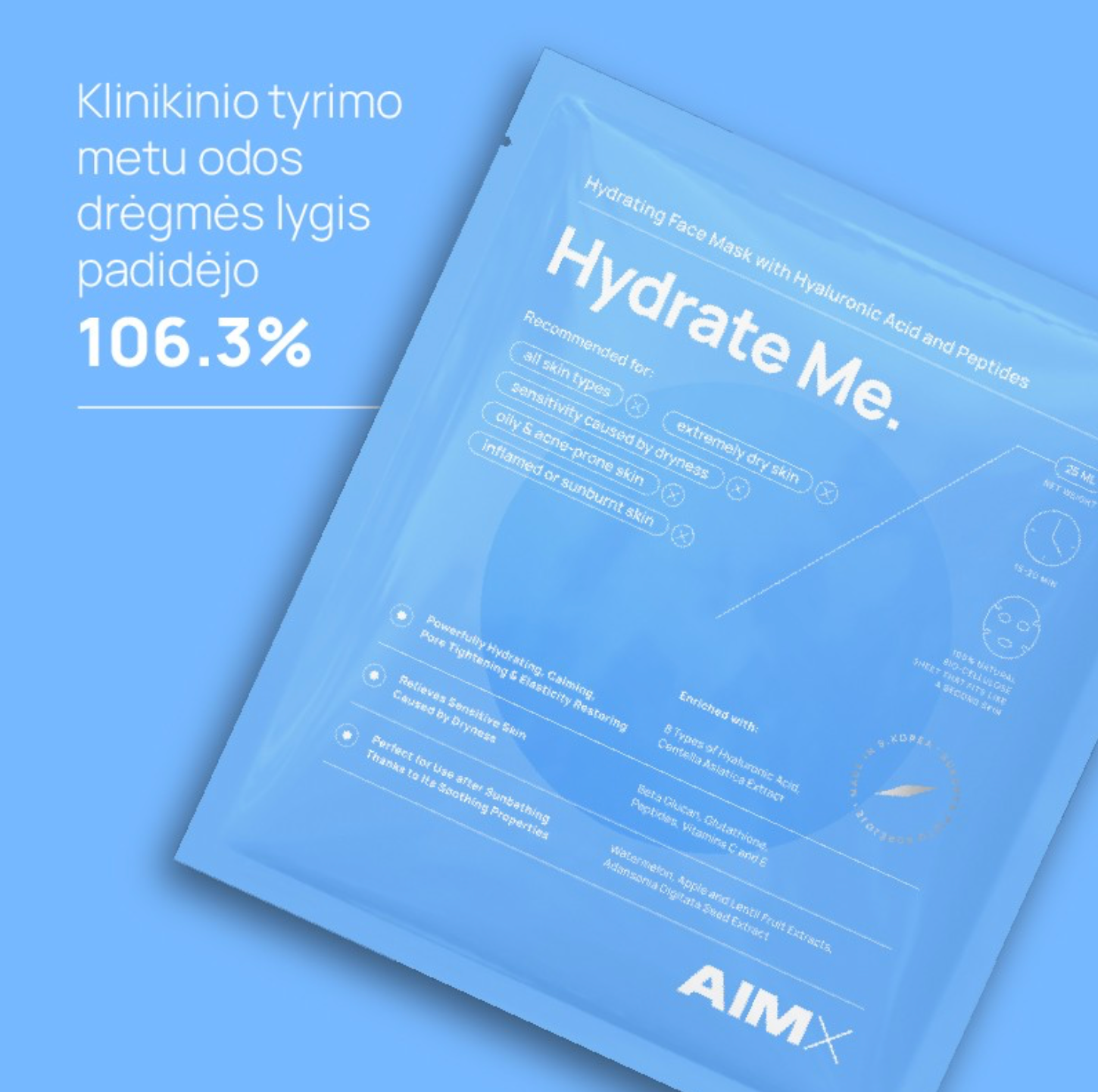 AimX HYDRATE ME | Giliai drėkinanti veido kaukė su peptidais 