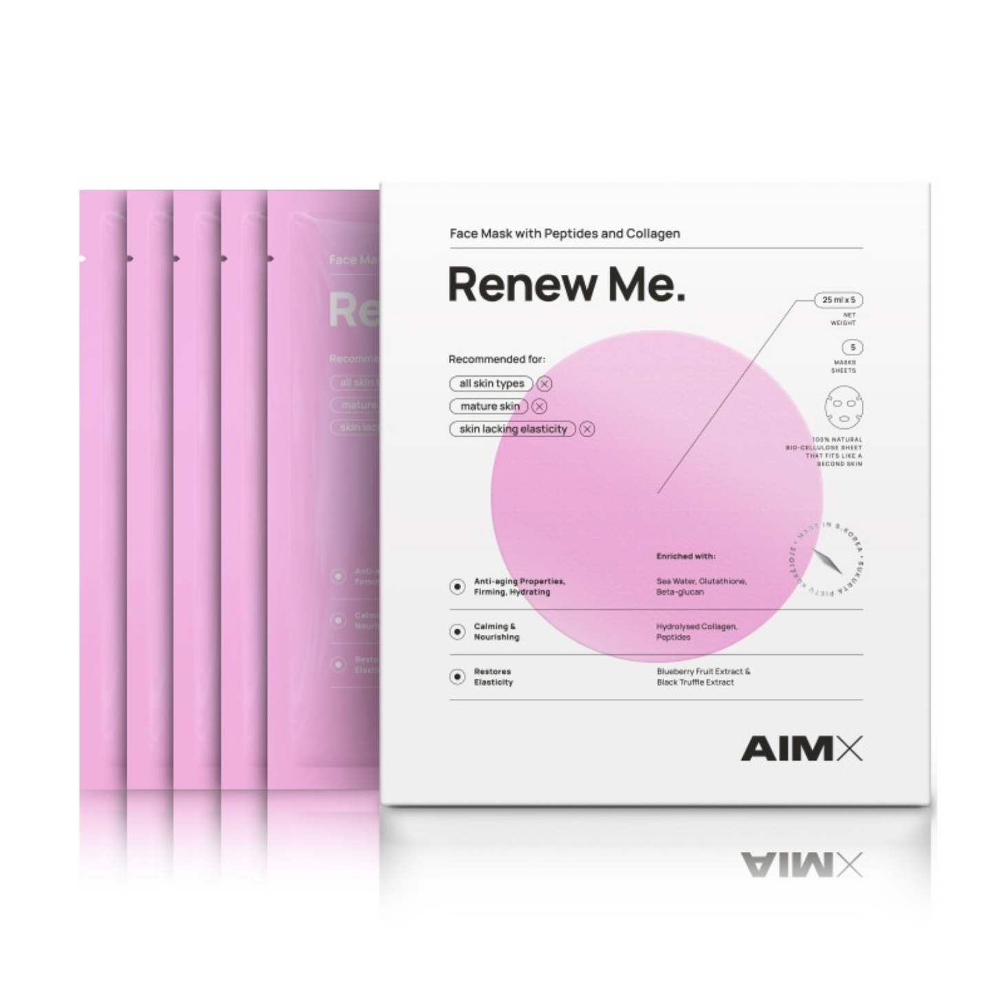 AimX RENEW ME | Lakštinė veido kaukė su peptidais ir kolagenu