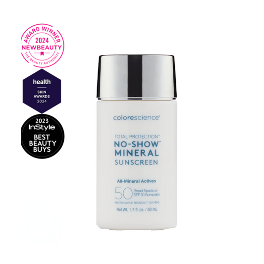 Colorescience TOTAL PROTECTION NO-SHOW MINERAL SUNSCREEN SPF 50 | Lengvos tekstūros apsauga nuo saulės