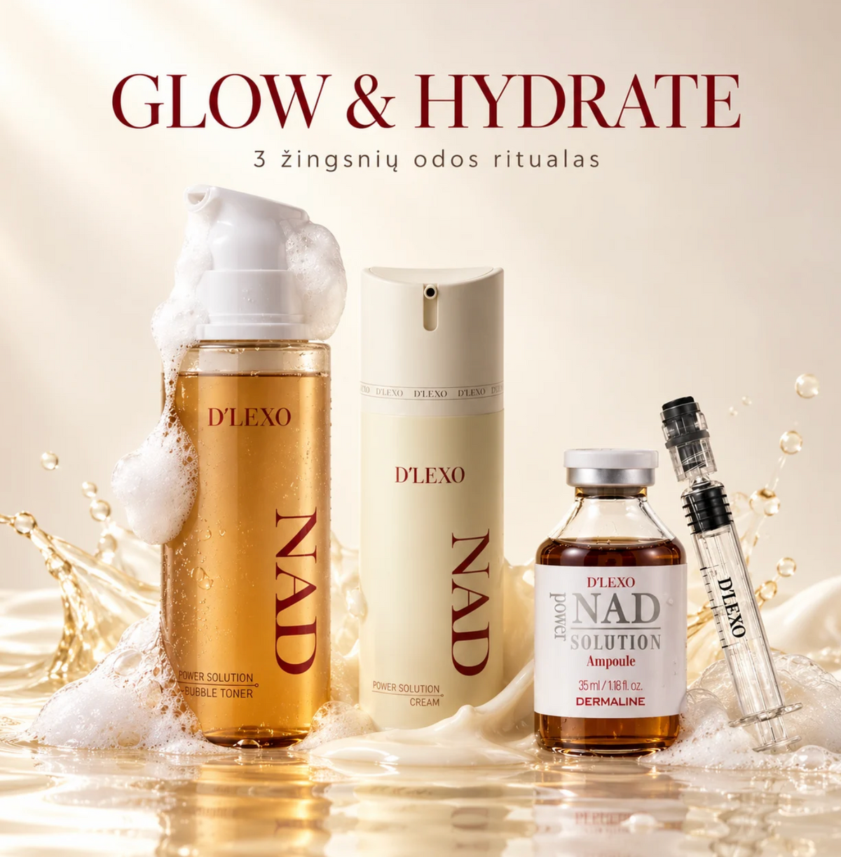 Dermaline GLOW&HYDRATE KIT | Trijų žingsnių odos priežiūros ritualas