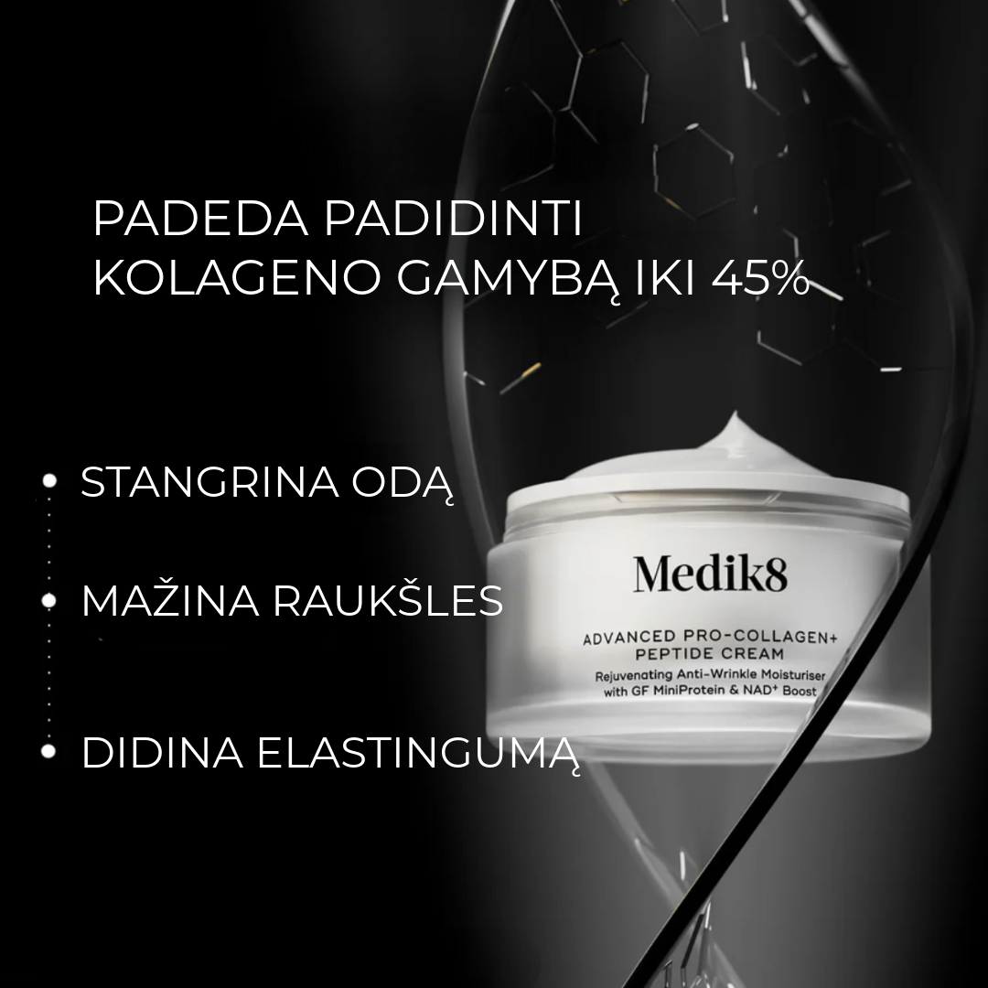 Medik8 ADVANCED PRO-COLLAGEN+ PEPTIDE CREAM | Priešraukšlinis kremas su augimo faktoriais ir NAD