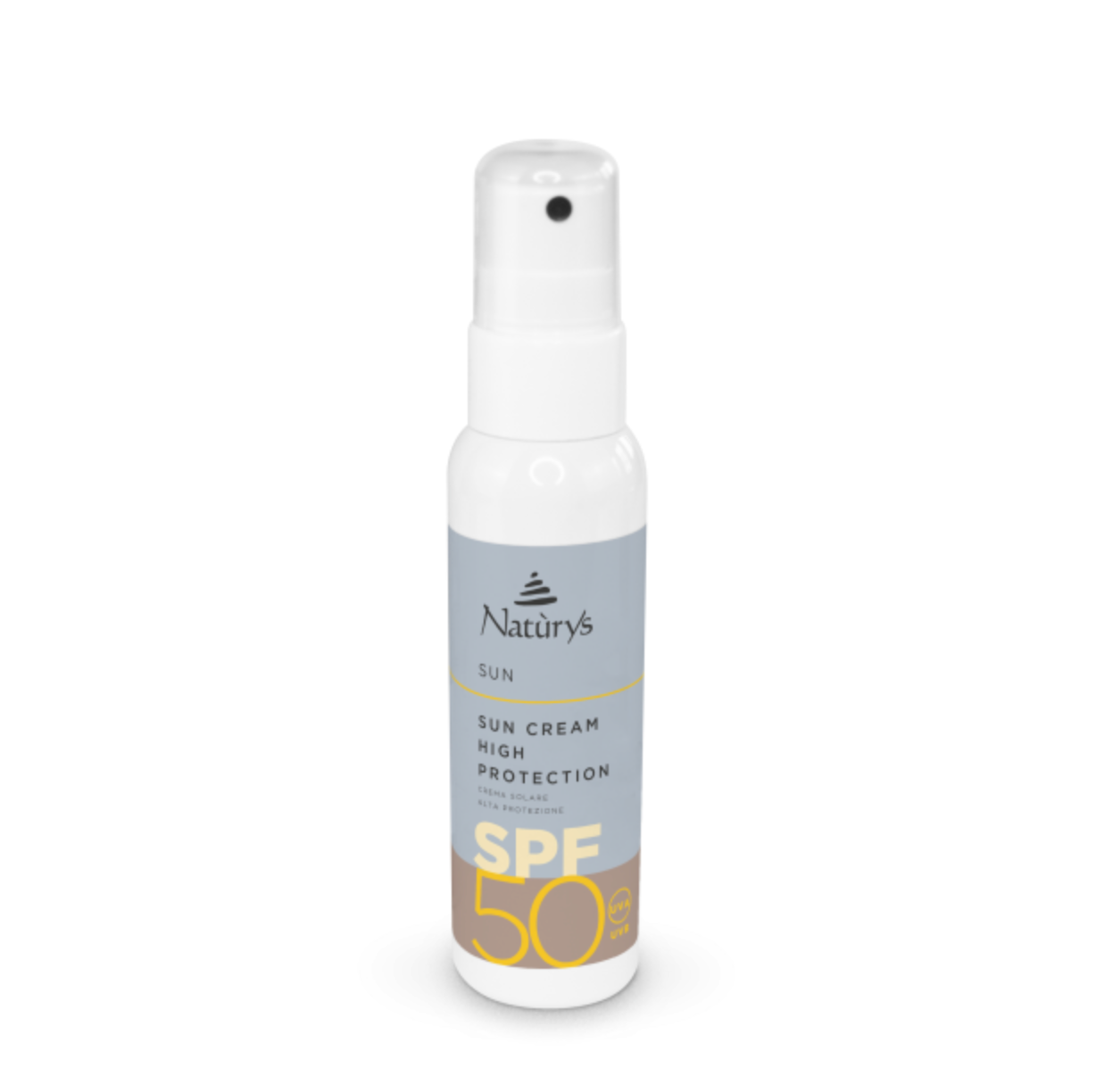 Naturys HIGH PROTECTION SUN CREAM SPF 50 | Purškiamas apsauginis kremas nuo saulės