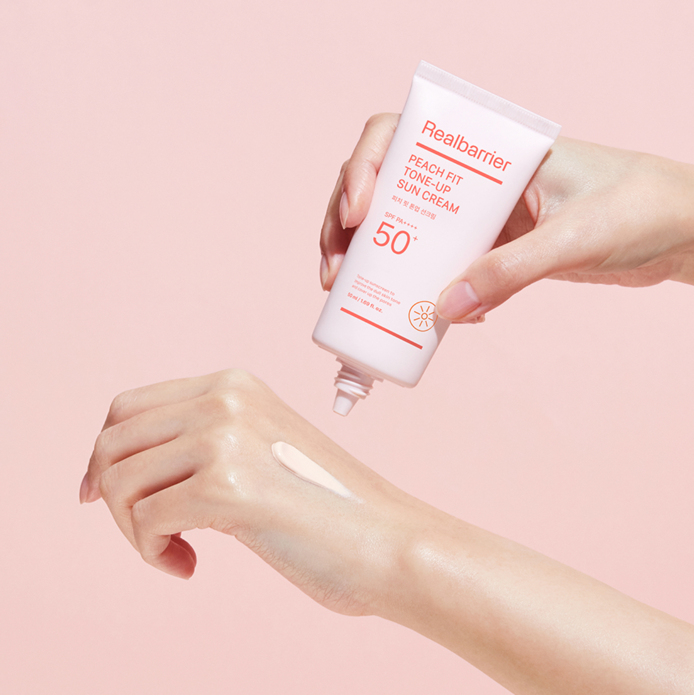 Real Barrier PEACH FIT TONE-UP SUN CREAM SPF 50+ | Apsauga nuo saulės su persikiniu atspalviu 