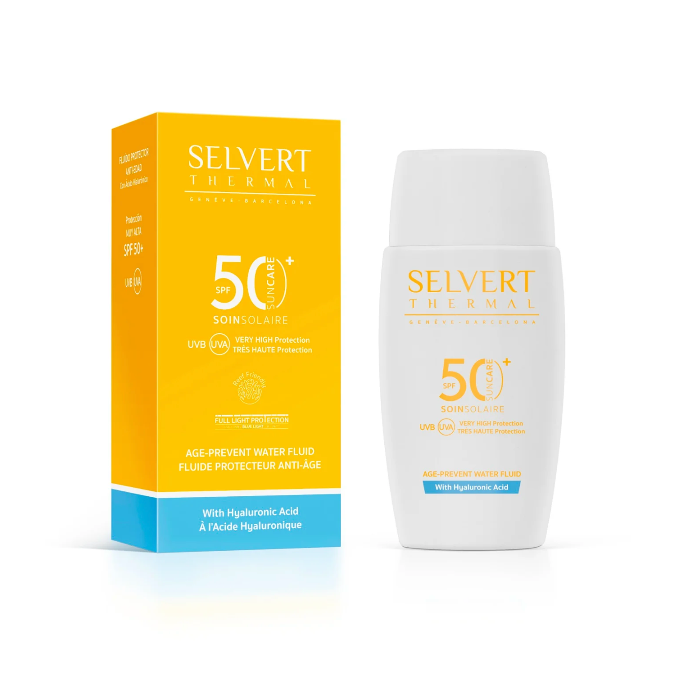 Selvert Thermal AGE-PREVENT WATER FLUID SPF50+ WITH HYALURONIC ACID | Labai aukštos apsaugos emulsija su hialurono rūgštimi