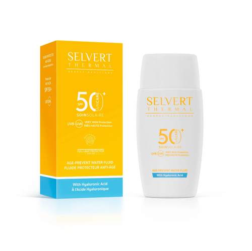 Selvert Thermal AGE-PREVENT WATER FLUID SPF50+ WITH HYALURONIC ACID | Labai aukštos apsaugos emulsija su hialurono rūgštimi