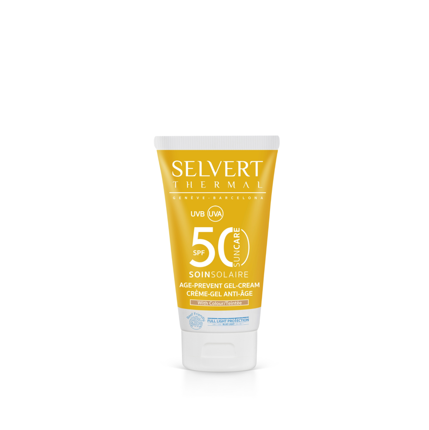 Selvert Thermal SUN CARE AGE PREVENT GEL-CREAM WITH COLOUR SPF 50 | Apsauginis kremas-gelis veidui su spalva